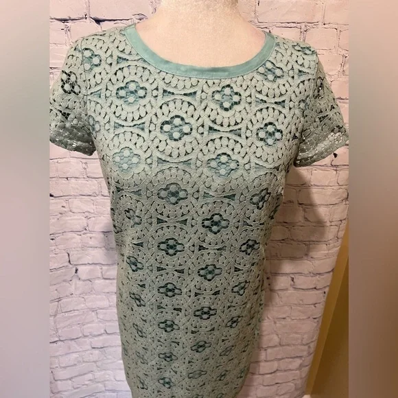 Ann Taylor Loft S 4 Seafoam Green Shift dress Cap Sleeve Lace Work Cocktail - Picture 3 of 8